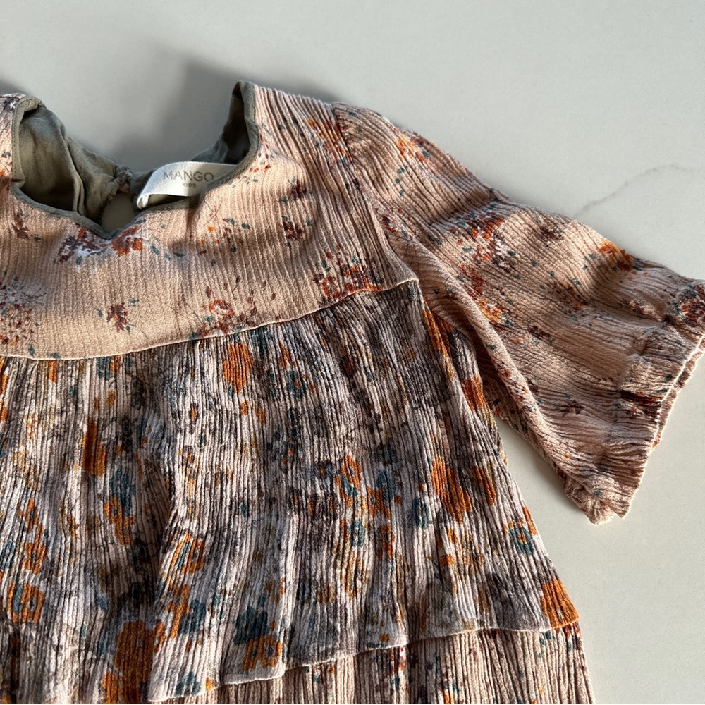 Mango Kids Floral Mixed-Print Plissé Tiered Dress - Picture 4 of 9
